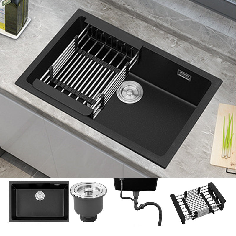 Black Quartz Sink Drop-In Kitchen Sink with with Drain Assembly 26"L x 18"W x 9"H Sink Only None Clearhalo 'Home Improvement' 'home_improvement' 'home_improvement_kitchen_sinks' 'Kitchen Remodel & Kitchen Fixtures' 'Kitchen Sinks & Faucet Components' 'Kitchen Sinks' 'kitchen_sinks' 6150301