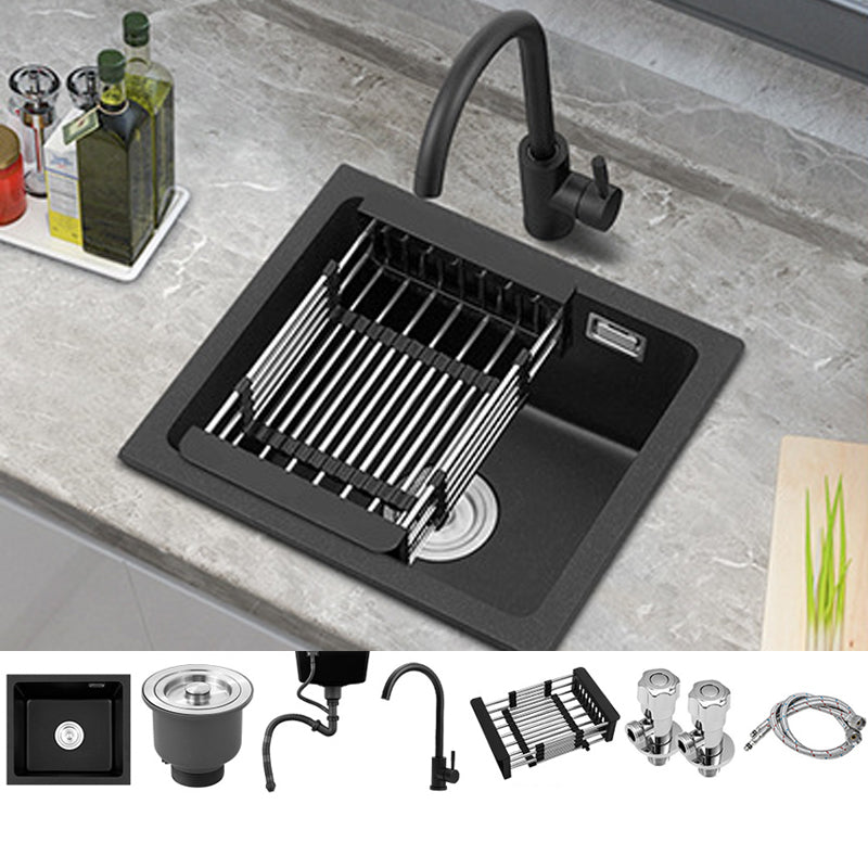 Black Quartz Sink Drop-In Kitchen Sink with with Drain Assembly Sink with Faucet Round Faucet Clearhalo 'Home Improvement' 'home_improvement' 'home_improvement_kitchen_sinks' 'Kitchen Remodel & Kitchen Fixtures' 'Kitchen Sinks & Faucet Components' 'Kitchen Sinks' 'kitchen_sinks' 6150304
