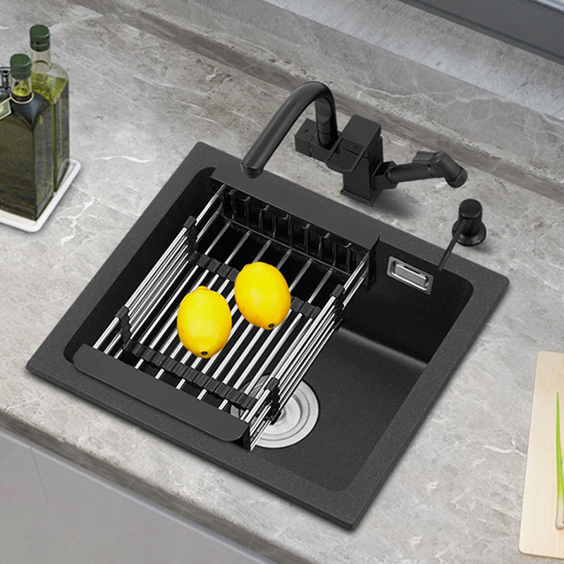 Black Quartz Sink Drop-In Kitchen Sink with with Drain Assembly Clearhalo 'Home Improvement' 'home_improvement' 'home_improvement_kitchen_sinks' 'Kitchen Remodel & Kitchen Fixtures' 'Kitchen Sinks & Faucet Components' 'Kitchen Sinks' 'kitchen_sinks' 6150305