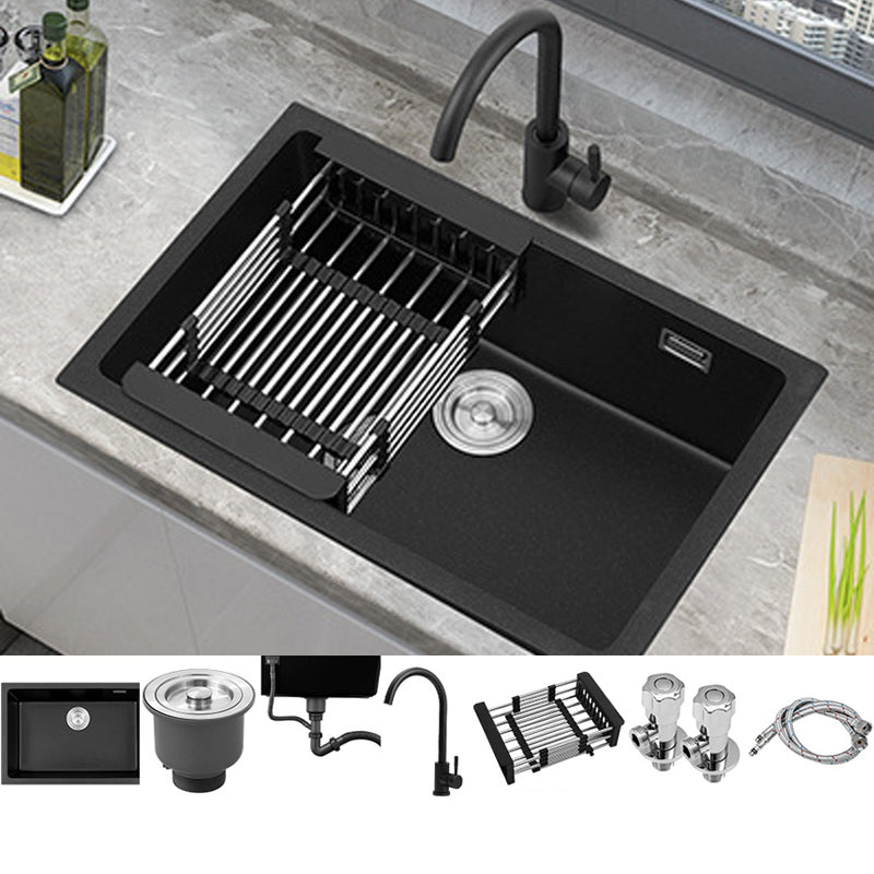 Black Quartz Sink Drop-In Kitchen Sink with with Drain Assembly 26"L x 18"W x 9"H Sink with Faucet Round Faucet Clearhalo 'Home Improvement' 'home_improvement' 'home_improvement_kitchen_sinks' 'Kitchen Remodel & Kitchen Fixtures' 'Kitchen Sinks & Faucet Components' 'Kitchen Sinks' 'kitchen_sinks' 6150306