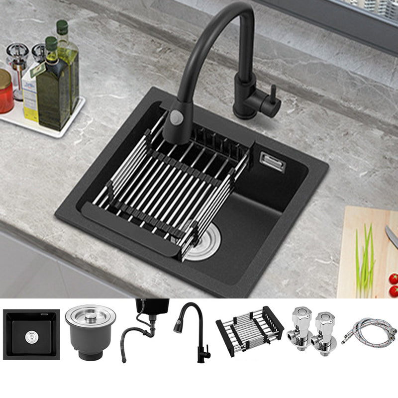 Black Quartz Sink Drop-In Kitchen Sink with with Drain Assembly Sink with Faucet Pull Out Faucet Clearhalo 'Home Improvement' 'home_improvement' 'home_improvement_kitchen_sinks' 'Kitchen Remodel & Kitchen Fixtures' 'Kitchen Sinks & Faucet Components' 'Kitchen Sinks' 'kitchen_sinks' 6150308