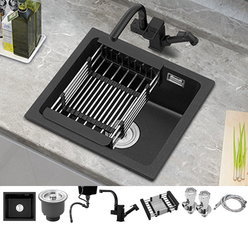 Black Quartz Sink Drop-In Kitchen Sink with with Drain Assembly Sink with Faucet Spray Gun Faucet Clearhalo 'Home Improvement' 'home_improvement' 'home_improvement_kitchen_sinks' 'Kitchen Remodel & Kitchen Fixtures' 'Kitchen Sinks & Faucet Components' 'Kitchen Sinks' 'kitchen_sinks' 6150312