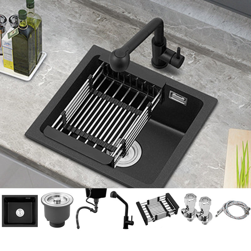 Black Quartz Sink Drop-In Kitchen Sink with with Drain Assembly Sink with Faucet Straight Pull-Out Faucet Clearhalo 'Home Improvement' 'home_improvement' 'home_improvement_kitchen_sinks' 'Kitchen Remodel & Kitchen Fixtures' 'Kitchen Sinks & Faucet Components' 'Kitchen Sinks' 'kitchen_sinks' 6150315