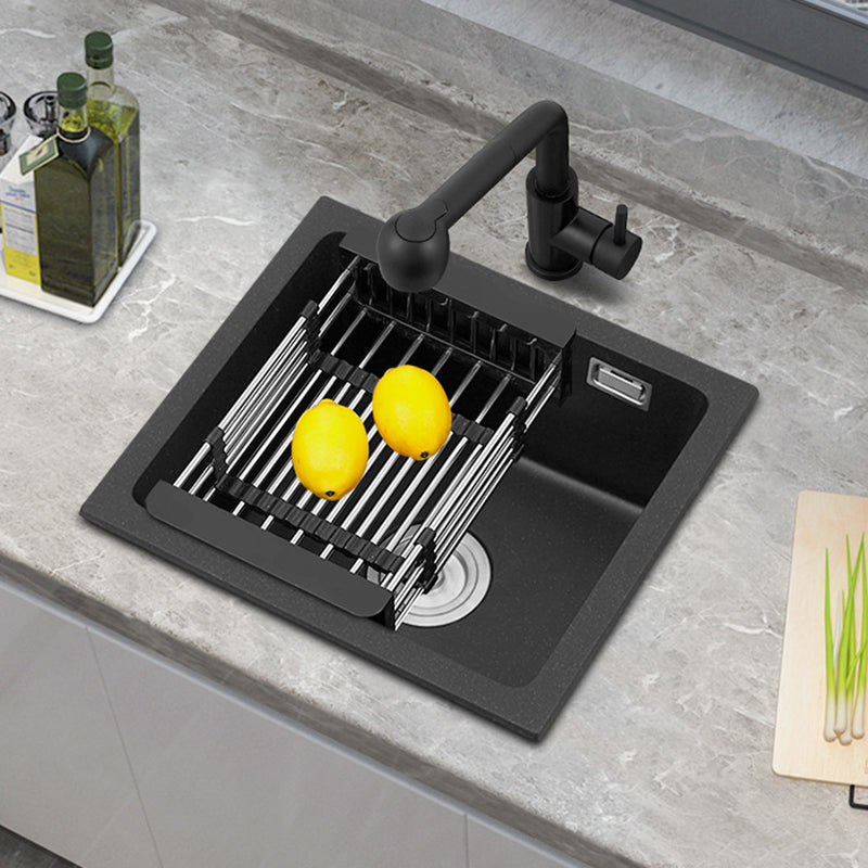 Black Quartz Sink Drop-In Kitchen Sink with with Drain Assembly Clearhalo 'Home Improvement' 'home_improvement' 'home_improvement_kitchen_sinks' 'Kitchen Remodel & Kitchen Fixtures' 'Kitchen Sinks & Faucet Components' 'Kitchen Sinks' 'kitchen_sinks' 6150318
