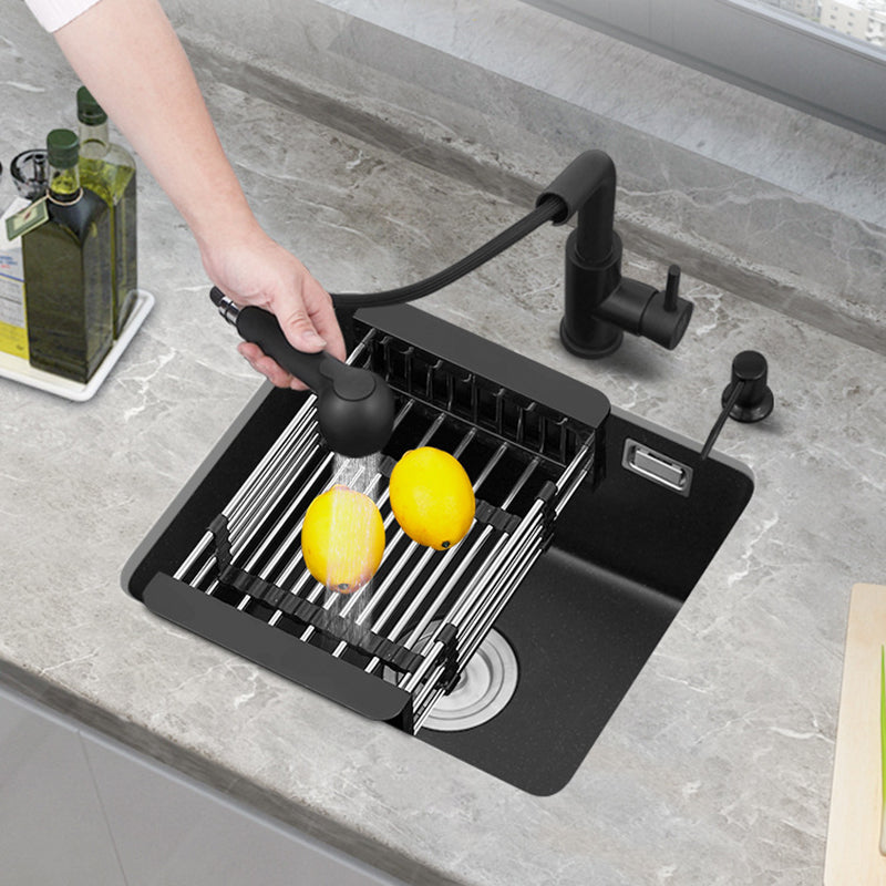 Black Quartz Sink Drop-In Kitchen Sink with with Drain Assembly Clearhalo 'Home Improvement' 'home_improvement' 'home_improvement_kitchen_sinks' 'Kitchen Remodel & Kitchen Fixtures' 'Kitchen Sinks & Faucet Components' 'Kitchen Sinks' 'kitchen_sinks' 6150322