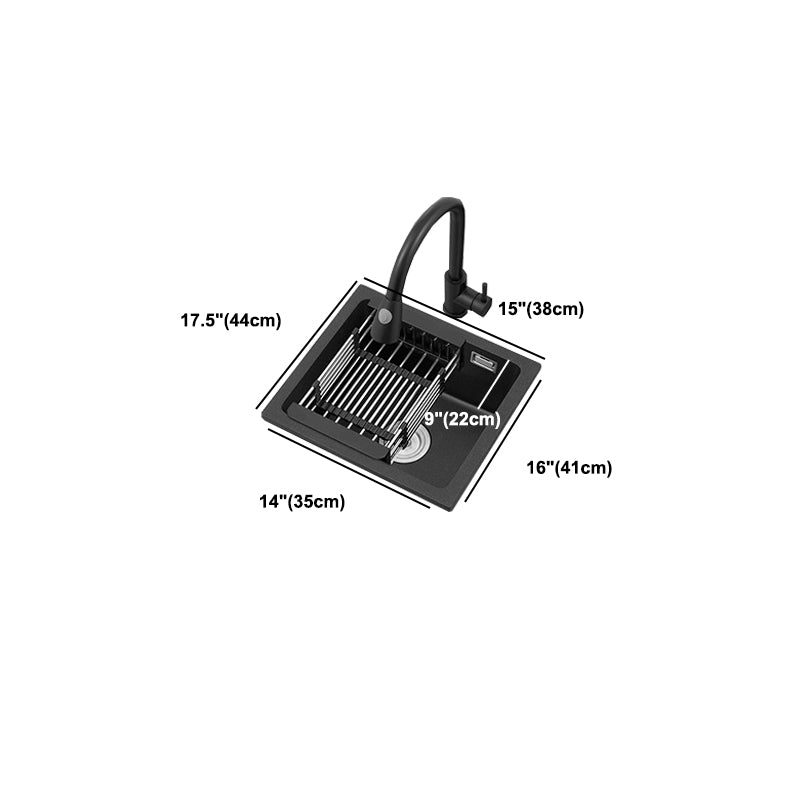 Black Quartz Sink Drop-In Kitchen Sink with with Drain Assembly Clearhalo 'Home Improvement' 'home_improvement' 'home_improvement_kitchen_sinks' 'Kitchen Remodel & Kitchen Fixtures' 'Kitchen Sinks & Faucet Components' 'Kitchen Sinks' 'kitchen_sinks' 6150331