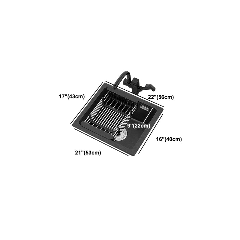 Black Quartz Sink Drop-In Kitchen Sink with with Drain Assembly Clearhalo 'Home Improvement' 'home_improvement' 'home_improvement_kitchen_sinks' 'Kitchen Remodel & Kitchen Fixtures' 'Kitchen Sinks & Faucet Components' 'Kitchen Sinks' 'kitchen_sinks' 6150338