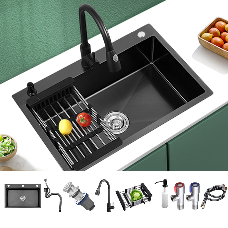 Stainless Steel Kitchen Sink Single Bowl Sink with Faucet and Soap Dispenser Sink with Faucet Pull Out Faucet Clearhalo 'Home Improvement' 'home_improvement' 'home_improvement_kitchen_sinks' 'Kitchen Remodel & Kitchen Fixtures' 'Kitchen Sinks & Faucet Components' 'Kitchen Sinks' 'kitchen_sinks' 6150359