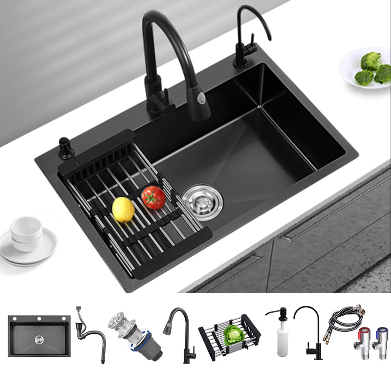Stainless Steel Kitchen Sink Single Bowl Sink with Faucet and Soap Dispenser Sink with Faucet Faucet with Water Filtration Clearhalo 'Home Improvement' 'home_improvement' 'home_improvement_kitchen_sinks' 'Kitchen Remodel & Kitchen Fixtures' 'Kitchen Sinks & Faucet Components' 'Kitchen Sinks' 'kitchen_sinks' 6150360