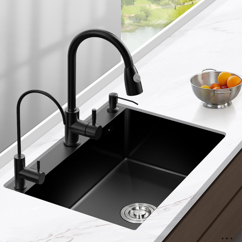Stainless Steel Kitchen Sink Single Bowl Sink with Faucet and Soap Dispenser Clearhalo 'Home Improvement' 'home_improvement' 'home_improvement_kitchen_sinks' 'Kitchen Remodel & Kitchen Fixtures' 'Kitchen Sinks & Faucet Components' 'Kitchen Sinks' 'kitchen_sinks' 6150362