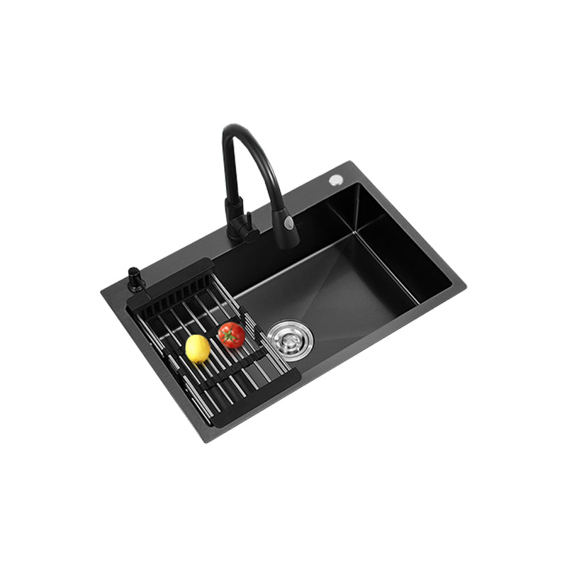 Stainless Steel Kitchen Sink Single Bowl Sink with Faucet and Soap Dispenser Clearhalo 'Home Improvement' 'home_improvement' 'home_improvement_kitchen_sinks' 'Kitchen Remodel & Kitchen Fixtures' 'Kitchen Sinks & Faucet Components' 'Kitchen Sinks' 'kitchen_sinks' 6150364