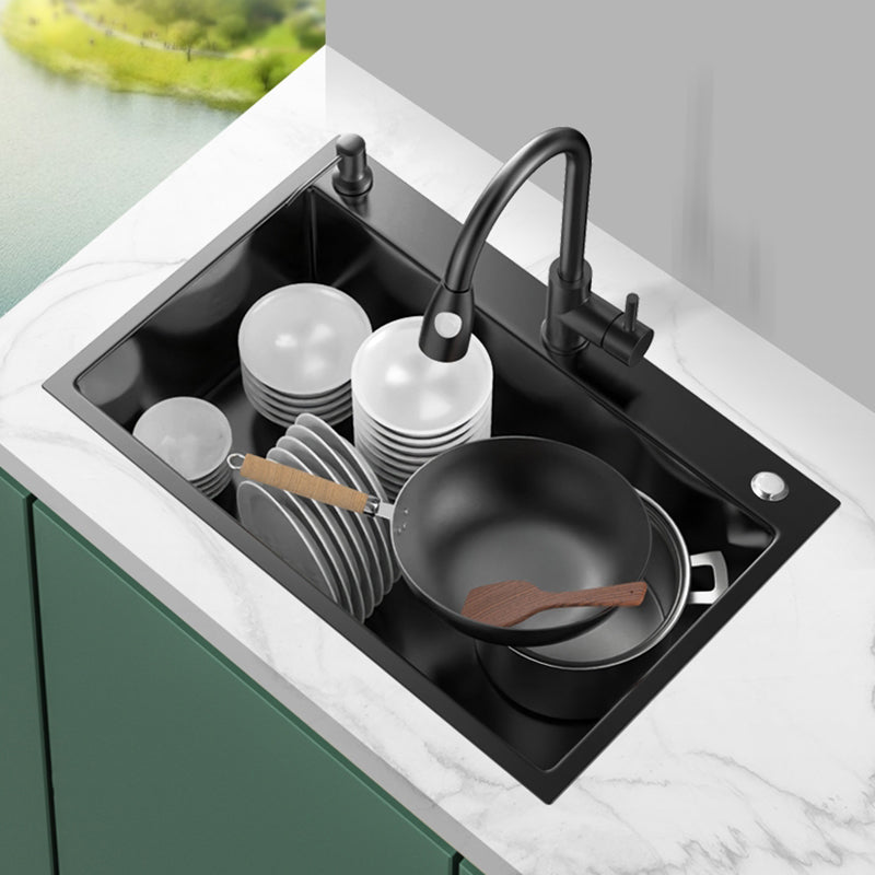 Stainless Steel Kitchen Sink Single Bowl Sink with Faucet and Soap Dispenser Clearhalo 'Home Improvement' 'home_improvement' 'home_improvement_kitchen_sinks' 'Kitchen Remodel & Kitchen Fixtures' 'Kitchen Sinks & Faucet Components' 'Kitchen Sinks' 'kitchen_sinks' 6150369