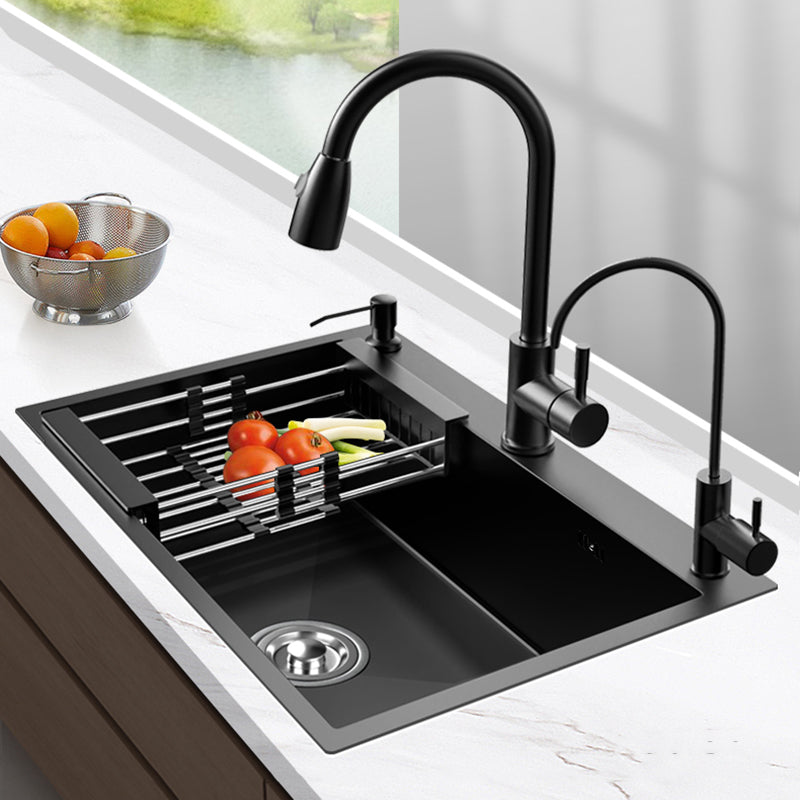 Stainless Steel Kitchen Sink Single Bowl Sink with Faucet and Soap Dispenser Clearhalo 'Home Improvement' 'home_improvement' 'home_improvement_kitchen_sinks' 'Kitchen Remodel & Kitchen Fixtures' 'Kitchen Sinks & Faucet Components' 'Kitchen Sinks' 'kitchen_sinks' 6150371