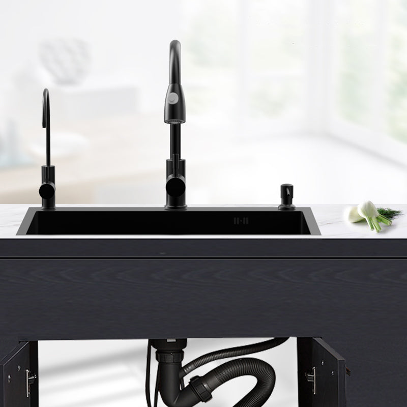 Stainless Steel Kitchen Sink Single Bowl Sink with Faucet and Soap Dispenser Clearhalo 'Home Improvement' 'home_improvement' 'home_improvement_kitchen_sinks' 'Kitchen Remodel & Kitchen Fixtures' 'Kitchen Sinks & Faucet Components' 'Kitchen Sinks' 'kitchen_sinks' 6150372