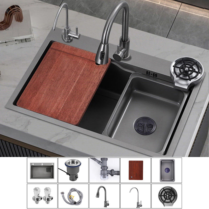 Stainless Steel Kitchen Sink Single Bowl Drop-In Sink with 3 Holes Sink with Faucet Faucet with Water Filtration Clearhalo 'Home Improvement' 'home_improvement' 'home_improvement_kitchen_sinks' 'Kitchen Remodel & Kitchen Fixtures' 'Kitchen Sinks & Faucet Components' 'Kitchen Sinks' 'kitchen_sinks' 6150391