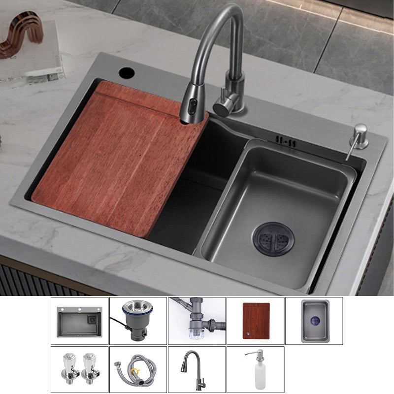 Stainless Steel Kitchen Sink Single Bowl Drop-In Sink with 3 Holes Sink with Faucet Pull Out Faucet Clearhalo 'Home Improvement' 'home_improvement' 'home_improvement_kitchen_sinks' 'Kitchen Remodel & Kitchen Fixtures' 'Kitchen Sinks & Faucet Components' 'Kitchen Sinks' 'kitchen_sinks' 6150393
