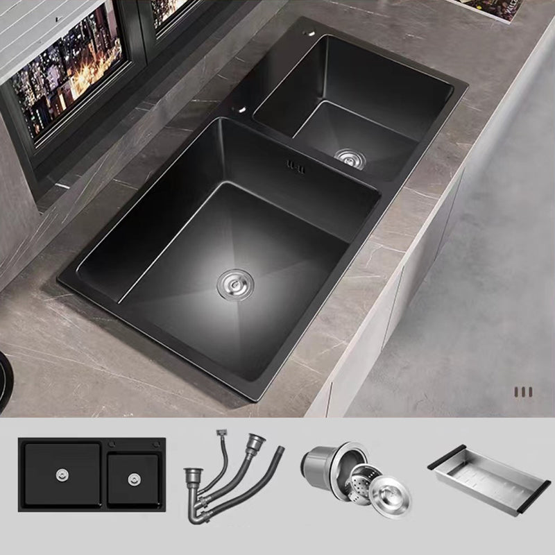 Stainless Steel Double Basin Sink Drop-In Kitchen Sink with Drain Assembly Sink Only None Clearhalo 'Home Improvement' 'home_improvement' 'home_improvement_kitchen_sinks' 'Kitchen Remodel & Kitchen Fixtures' 'Kitchen Sinks & Faucet Components' 'Kitchen Sinks' 'kitchen_sinks' 6150433