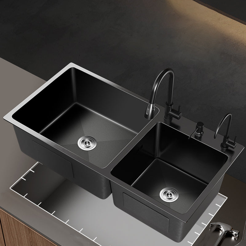 Stainless Steel Double Basin Sink Drop-In Kitchen Sink with Drain Assembly Clearhalo 'Home Improvement' 'home_improvement' 'home_improvement_kitchen_sinks' 'Kitchen Remodel & Kitchen Fixtures' 'Kitchen Sinks & Faucet Components' 'Kitchen Sinks' 'kitchen_sinks' 6150435