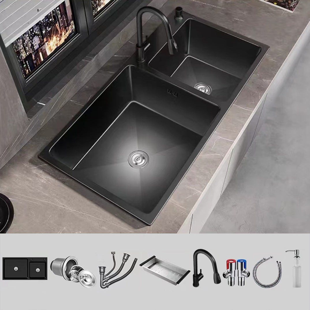 Stainless Steel Double Basin Sink Drop-In Kitchen Sink with Drain Assembly 27"L x 15"W x 8"H Sink with Faucet Pull Out Faucet Clearhalo 'Home Improvement' 'home_improvement' 'home_improvement_kitchen_sinks' 'Kitchen Remodel & Kitchen Fixtures' 'Kitchen Sinks & Faucet Components' 'Kitchen Sinks' 'kitchen_sinks' 6150438