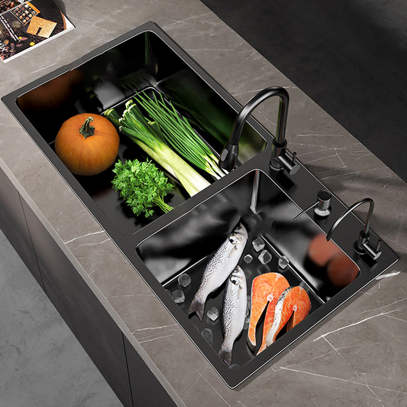 Stainless Steel Double Basin Sink Drop-In Kitchen Sink with Drain Assembly Clearhalo 'Home Improvement' 'home_improvement' 'home_improvement_kitchen_sinks' 'Kitchen Remodel & Kitchen Fixtures' 'Kitchen Sinks & Faucet Components' 'Kitchen Sinks' 'kitchen_sinks' 6150439