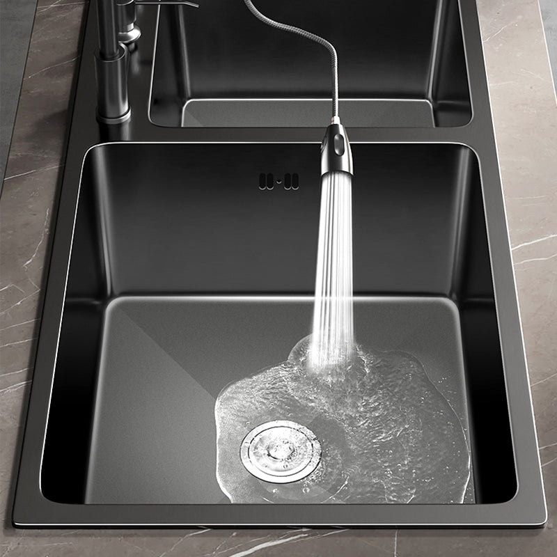 Stainless Steel Double Basin Sink Drop-In Kitchen Sink with Drain Assembly Clearhalo 'Home Improvement' 'home_improvement' 'home_improvement_kitchen_sinks' 'Kitchen Remodel & Kitchen Fixtures' 'Kitchen Sinks & Faucet Components' 'Kitchen Sinks' 'kitchen_sinks' 6150443