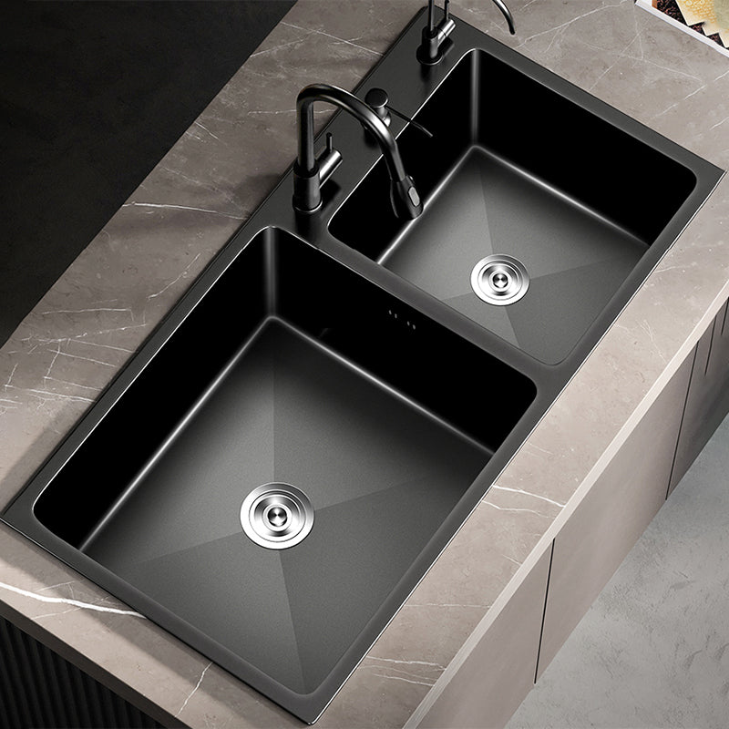 Stainless Steel Double Basin Sink Drop-In Kitchen Sink with Drain Assembly Clearhalo 'Home Improvement' 'home_improvement' 'home_improvement_kitchen_sinks' 'Kitchen Remodel & Kitchen Fixtures' 'Kitchen Sinks & Faucet Components' 'Kitchen Sinks' 'kitchen_sinks' 6150447