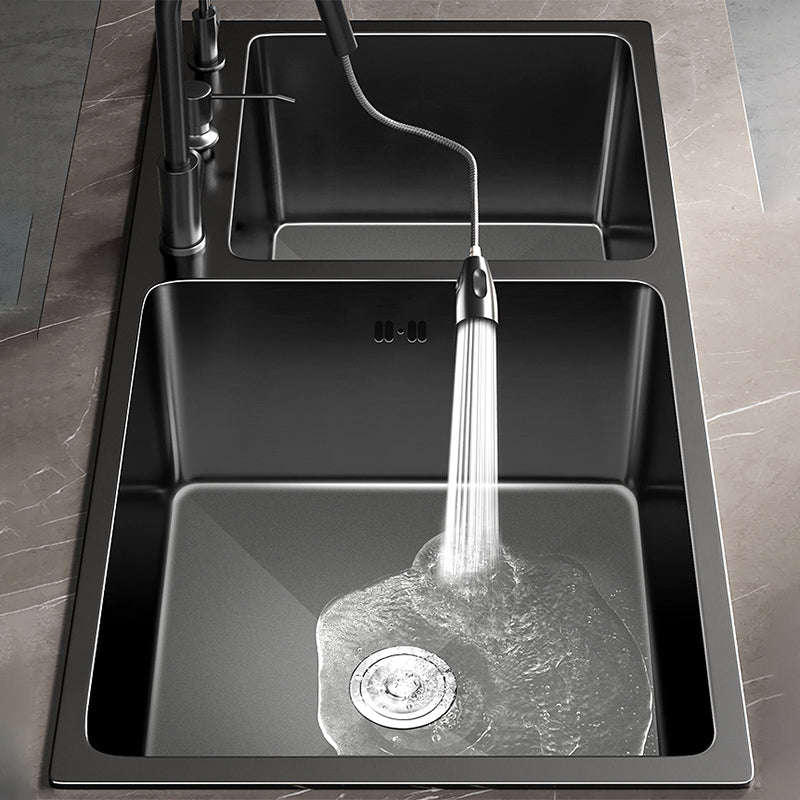 Stainless Steel Double Basin Sink Drop-In Kitchen Sink with Drain Assembly Clearhalo 'Home Improvement' 'home_improvement' 'home_improvement_kitchen_sinks' 'Kitchen Remodel & Kitchen Fixtures' 'Kitchen Sinks & Faucet Components' 'Kitchen Sinks' 'kitchen_sinks' 6150448