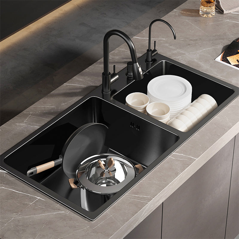 Stainless Steel Double Basin Sink Drop-In Kitchen Sink with Drain Assembly Clearhalo 'Home Improvement' 'home_improvement' 'home_improvement_kitchen_sinks' 'Kitchen Remodel & Kitchen Fixtures' 'Kitchen Sinks & Faucet Components' 'Kitchen Sinks' 'kitchen_sinks' 6150449