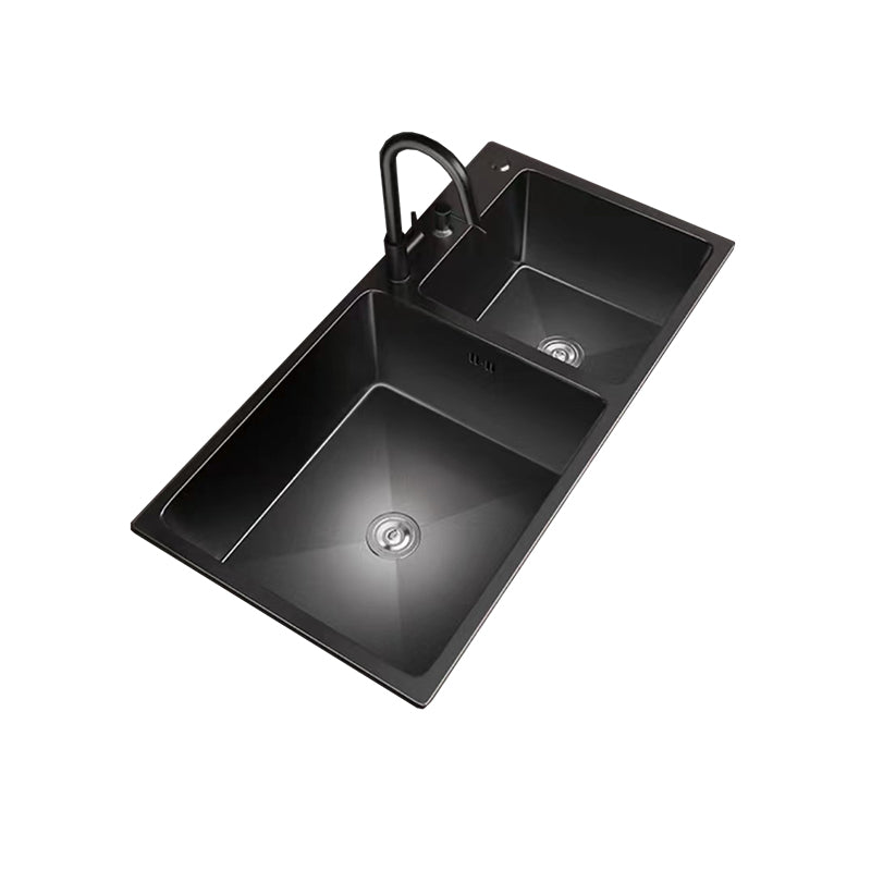 Stainless Steel Double Basin Sink Drop-In Kitchen Sink with Drain Assembly Clearhalo 'Home Improvement' 'home_improvement' 'home_improvement_kitchen_sinks' 'Kitchen Remodel & Kitchen Fixtures' 'Kitchen Sinks & Faucet Components' 'Kitchen Sinks' 'kitchen_sinks' 6150450