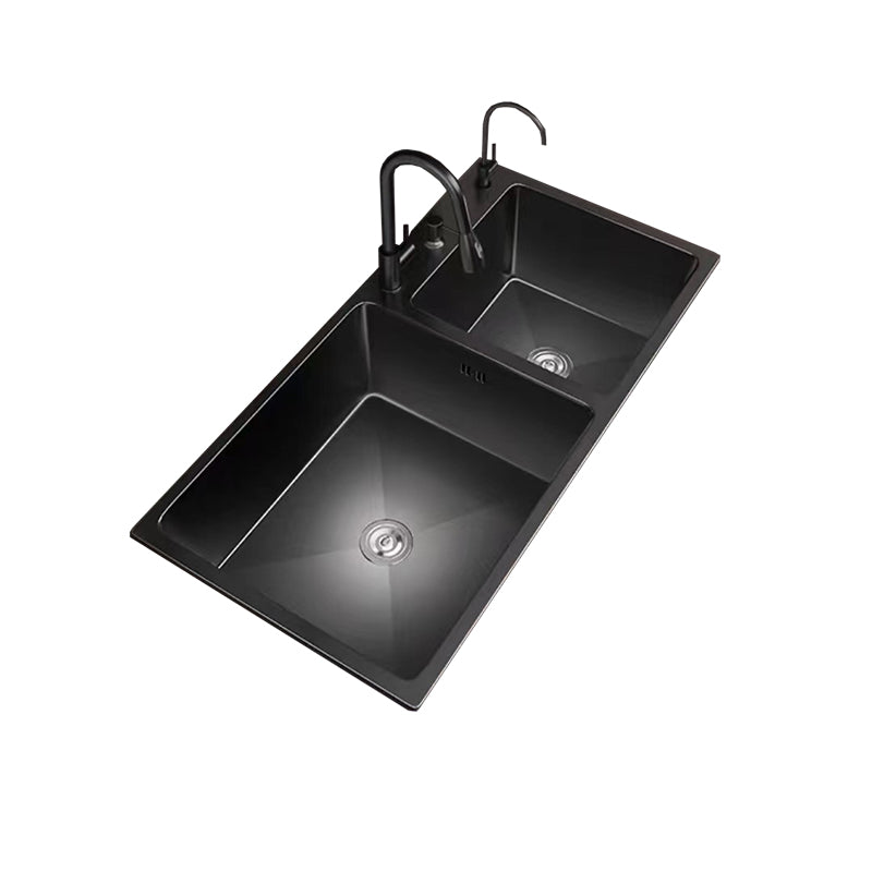 Stainless Steel Double Basin Sink Drop-In Kitchen Sink with Drain Assembly Clearhalo 'Home Improvement' 'home_improvement' 'home_improvement_kitchen_sinks' 'Kitchen Remodel & Kitchen Fixtures' 'Kitchen Sinks & Faucet Components' 'Kitchen Sinks' 'kitchen_sinks' 6150452