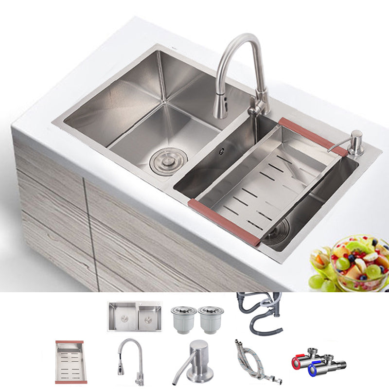 Stainless Steel Contemporary Sink for Kitchen Double Drop-In Kitchen Sink Sink with Faucet Pull Out Faucet Clearhalo 'Home Improvement' 'home_improvement' 'home_improvement_kitchen_sinks' 'Kitchen Remodel & Kitchen Fixtures' 'Kitchen Sinks & Faucet Components' 'Kitchen Sinks' 'kitchen_sinks' 6150482