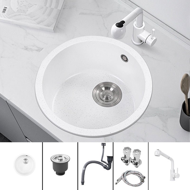 White 9" H Sink Single Bowl Drop-In Kitchen Sink with Soundproofing Sink with Faucet Straight Pull-Out Faucet Clearhalo 'Home Improvement' 'home_improvement' 'home_improvement_kitchen_sinks' 'Kitchen Remodel & Kitchen Fixtures' 'Kitchen Sinks & Faucet Components' 'Kitchen Sinks' 'kitchen_sinks' 6150537