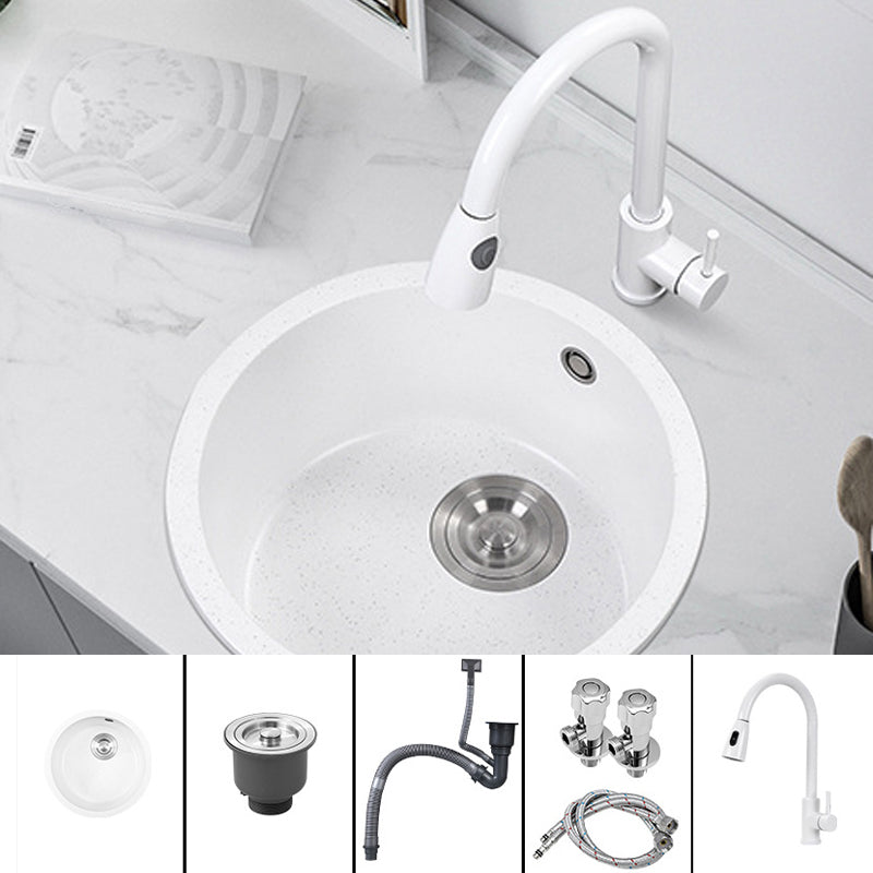 White 9" H Sink Single Bowl Drop-In Kitchen Sink with Soundproofing Sink with Faucet Pull Out Faucet Clearhalo 'Home Improvement' 'home_improvement' 'home_improvement_kitchen_sinks' 'Kitchen Remodel & Kitchen Fixtures' 'Kitchen Sinks & Faucet Components' 'Kitchen Sinks' 'kitchen_sinks' 6150539