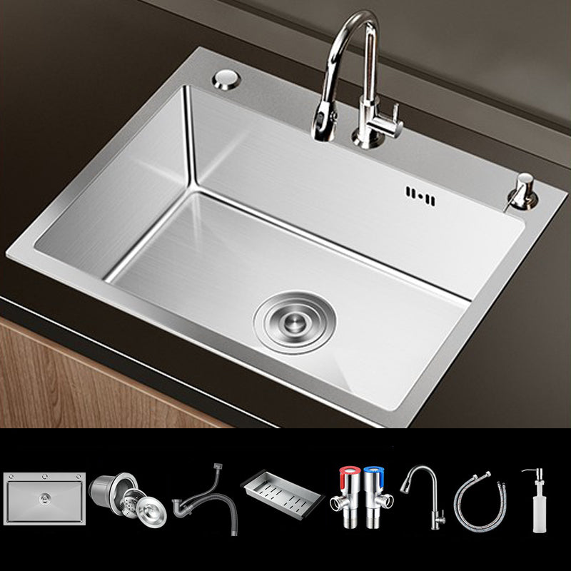 Stainless Steel Drop-In Kitchen Sink Single Bowl Sink with 3 Holes 24"L x 18"W x 8"H Sink with Faucet Pull Out Faucet Clearhalo 'Home Improvement' 'home_improvement' 'home_improvement_kitchen_sinks' 'Kitchen Remodel & Kitchen Fixtures' 'Kitchen Sinks & Faucet Components' 'Kitchen Sinks' 'kitchen_sinks' 6150587