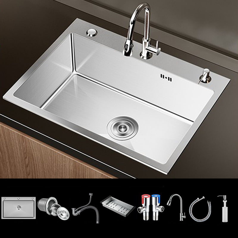 Stainless Steel Drop-In Kitchen Sink Single Bowl Sink with 3 Holes 26"L x 18"W x 8"H Sink with Faucet Pull Out Faucet Clearhalo 'Home Improvement' 'home_improvement' 'home_improvement_kitchen_sinks' 'Kitchen Remodel & Kitchen Fixtures' 'Kitchen Sinks & Faucet Components' 'Kitchen Sinks' 'kitchen_sinks' 6150588