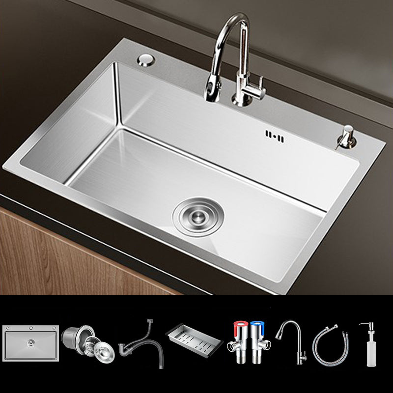 Stainless Steel Drop-In Kitchen Sink Single Bowl Sink with 3 Holes 27"L x 18"W x 8"H Sink with Faucet Pull Out Faucet Clearhalo 'Home Improvement' 'home_improvement' 'home_improvement_kitchen_sinks' 'Kitchen Remodel & Kitchen Fixtures' 'Kitchen Sinks & Faucet Components' 'Kitchen Sinks' 'kitchen_sinks' 6150591