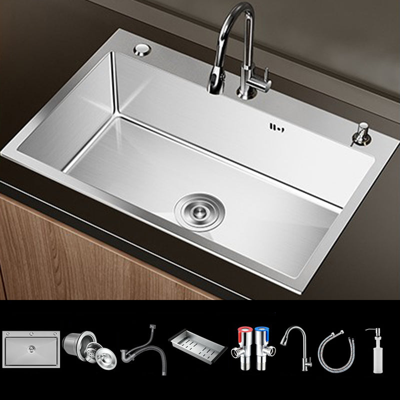 Stainless Steel Drop-In Kitchen Sink Single Bowl Sink with 3 Holes 28"L x 18"W x 8"H Sink with Faucet Pull Out Faucet Clearhalo 'Home Improvement' 'home_improvement' 'home_improvement_kitchen_sinks' 'Kitchen Remodel & Kitchen Fixtures' 'Kitchen Sinks & Faucet Components' 'Kitchen Sinks' 'kitchen_sinks' 6150593