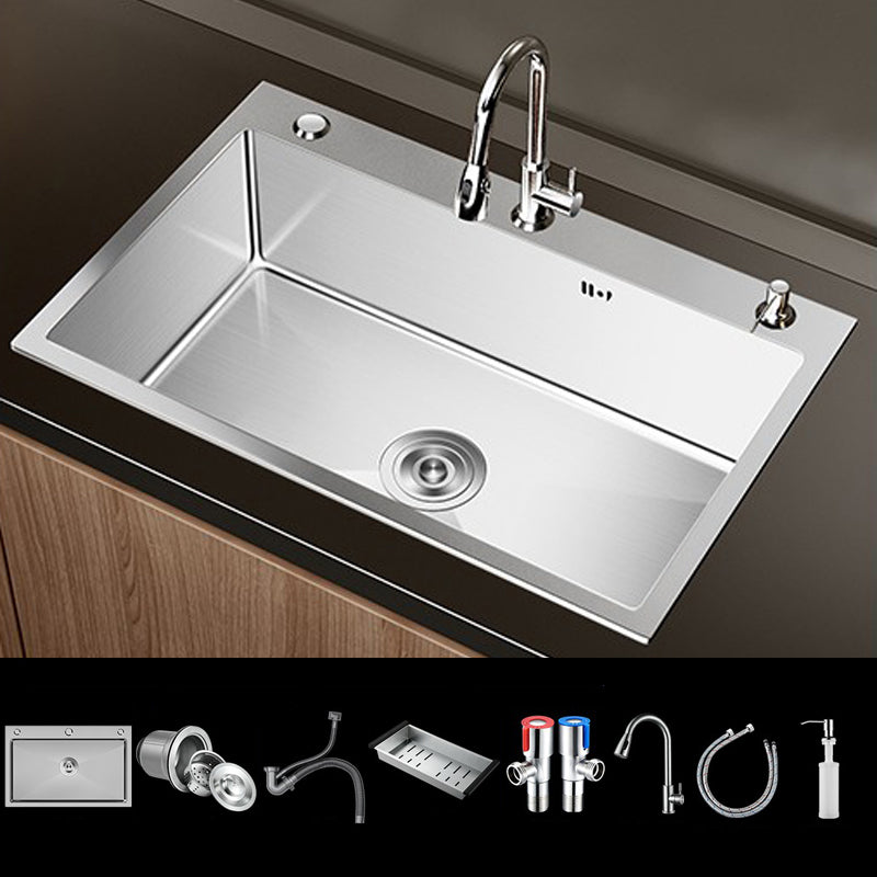 Stainless Steel Drop-In Kitchen Sink Single Bowl Sink with 3 Holes 31"L x 17"W x 8"H Sink with Faucet Pull Out Faucet Clearhalo 'Home Improvement' 'home_improvement' 'home_improvement_kitchen_sinks' 'Kitchen Remodel & Kitchen Fixtures' 'Kitchen Sinks & Faucet Components' 'Kitchen Sinks' 'kitchen_sinks' 6150597