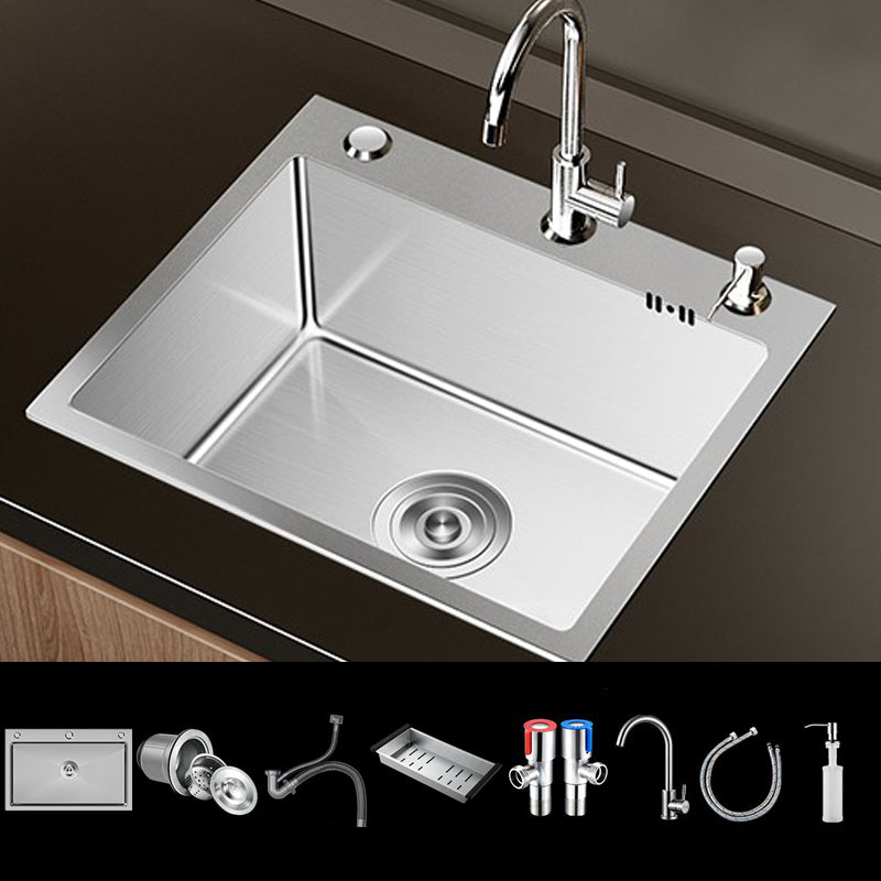 Stainless Steel Drop-In Kitchen Sink Single Bowl Sink with 3 Holes 20"L x 16"W x 8"H Sink with Faucet Round Faucet Clearhalo 'Home Improvement' 'home_improvement' 'home_improvement_kitchen_sinks' 'Kitchen Remodel & Kitchen Fixtures' 'Kitchen Sinks & Faucet Components' 'Kitchen Sinks' 'kitchen_sinks' 6150599