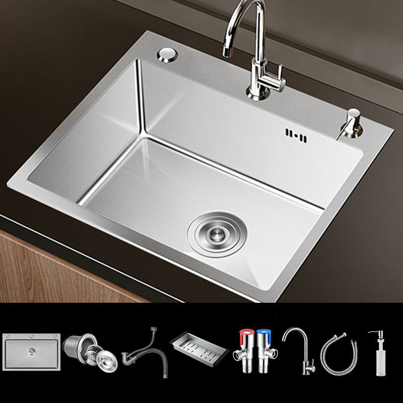 Stainless Steel Drop-In Kitchen Sink Single Bowl Sink with 3 Holes 22"L x 18"W x 8"H Sink with Faucet Round Faucet Clearhalo 'Home Improvement' 'home_improvement' 'home_improvement_kitchen_sinks' 'Kitchen Remodel & Kitchen Fixtures' 'Kitchen Sinks & Faucet Components' 'Kitchen Sinks' 'kitchen_sinks' 6150601