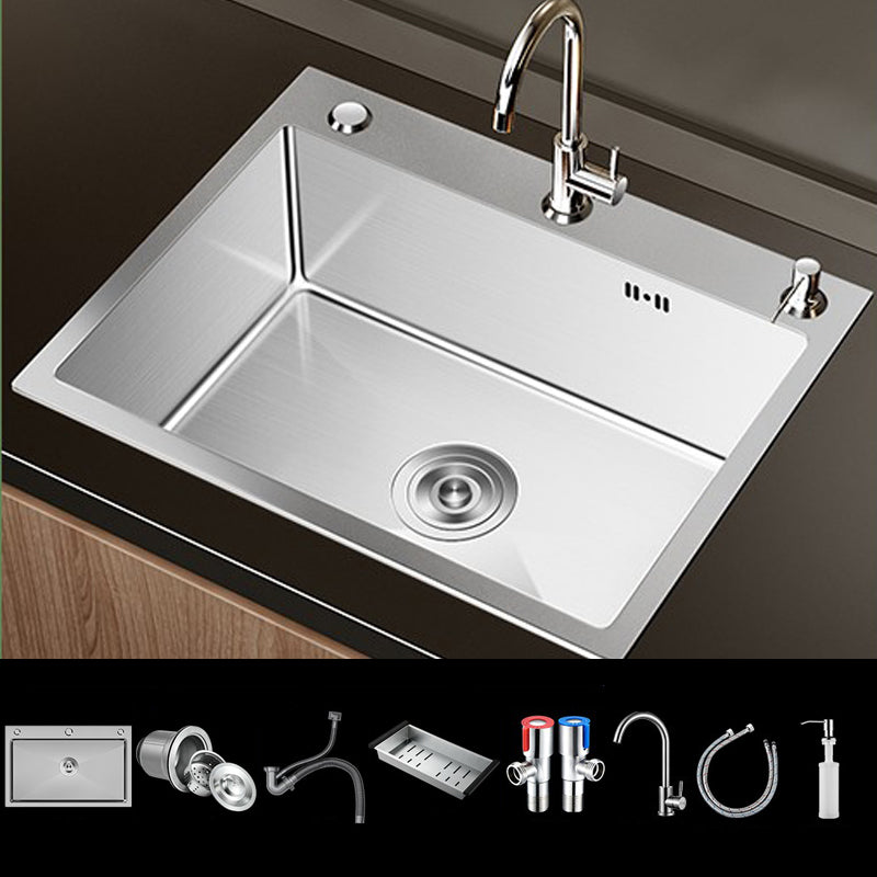 Stainless Steel Drop-In Kitchen Sink Single Bowl Sink with 3 Holes 24"L x 18"W x 8"H Sink with Faucet Round Faucet Clearhalo 'Home Improvement' 'home_improvement' 'home_improvement_kitchen_sinks' 'Kitchen Remodel & Kitchen Fixtures' 'Kitchen Sinks & Faucet Components' 'Kitchen Sinks' 'kitchen_sinks' 6150603