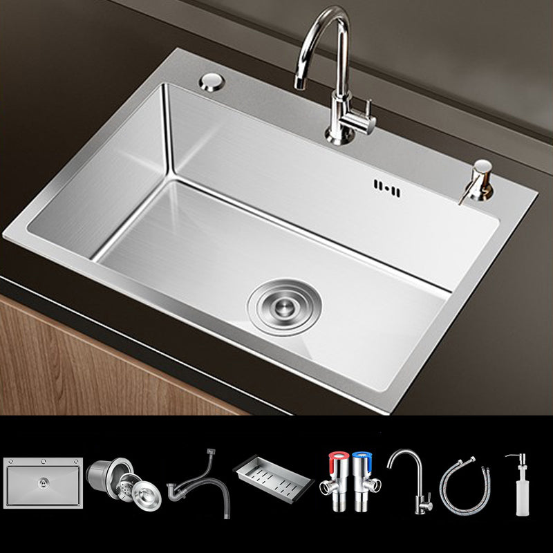 Stainless Steel Drop-In Kitchen Sink Single Bowl Sink with 3 Holes 26"L x 18"W x 8"H Sink with Faucet Round Faucet Clearhalo 'Home Improvement' 'home_improvement' 'home_improvement_kitchen_sinks' 'Kitchen Remodel & Kitchen Fixtures' 'Kitchen Sinks & Faucet Components' 'Kitchen Sinks' 'kitchen_sinks' 6150604
