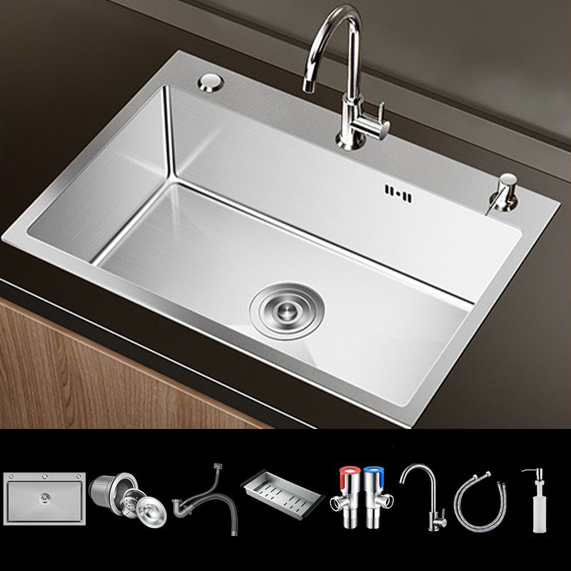Stainless Steel Drop-In Kitchen Sink Single Bowl Sink with 3 Holes 27"L x 18"W x 8"H Sink with Faucet Round Faucet Clearhalo 'Home Improvement' 'home_improvement' 'home_improvement_kitchen_sinks' 'Kitchen Remodel & Kitchen Fixtures' 'Kitchen Sinks & Faucet Components' 'Kitchen Sinks' 'kitchen_sinks' 6150606