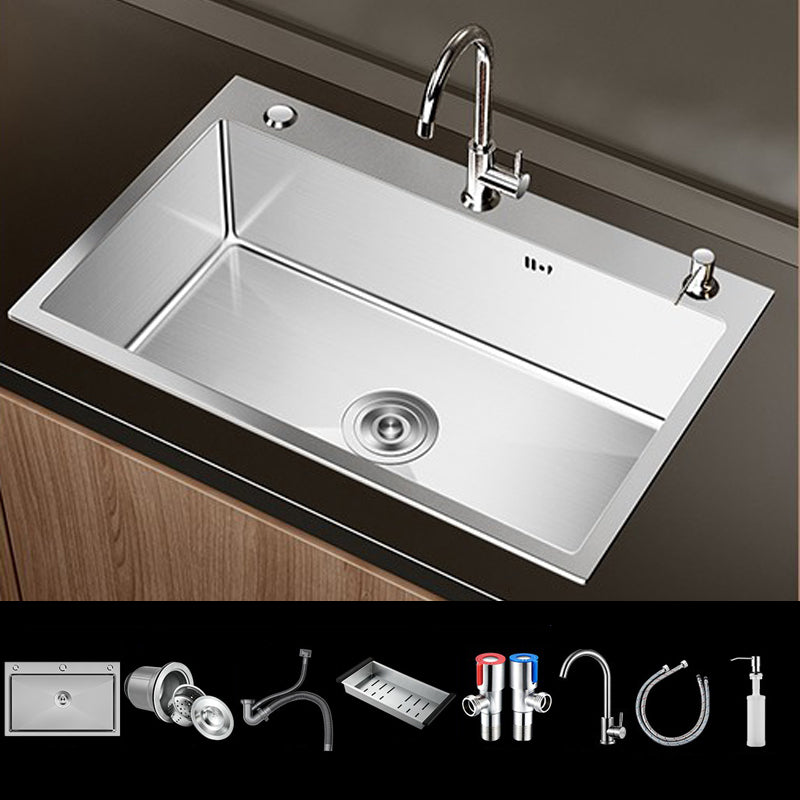 Stainless Steel Drop-In Kitchen Sink Single Bowl Sink with 3 Holes 28"L x 18"W x 8"H Sink with Faucet Round Faucet Clearhalo 'Home Improvement' 'home_improvement' 'home_improvement_kitchen_sinks' 'Kitchen Remodel & Kitchen Fixtures' 'Kitchen Sinks & Faucet Components' 'Kitchen Sinks' 'kitchen_sinks' 6150609