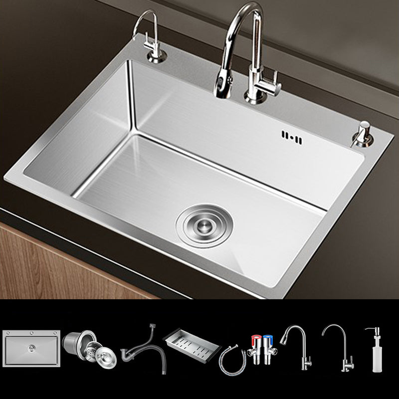 Stainless Steel Drop-In Kitchen Sink Single Bowl Sink with 3 Holes 24"L x 18"W x 8"H Sink with Faucet Faucet with Water Filtration Clearhalo 'Home Improvement' 'home_improvement' 'home_improvement_kitchen_sinks' 'Kitchen Remodel & Kitchen Fixtures' 'Kitchen Sinks & Faucet Components' 'Kitchen Sinks' 'kitchen_sinks' 6150611