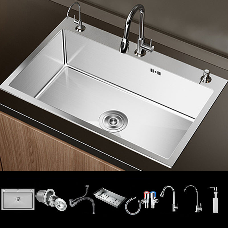 Stainless Steel Drop-In Kitchen Sink Single Bowl Sink with 3 Holes 28"L x 18"W x 8"H Sink with Faucet Faucet with Water Filtration Clearhalo 'Home Improvement' 'home_improvement' 'home_improvement_kitchen_sinks' 'Kitchen Remodel & Kitchen Fixtures' 'Kitchen Sinks & Faucet Components' 'Kitchen Sinks' 'kitchen_sinks' 6150614