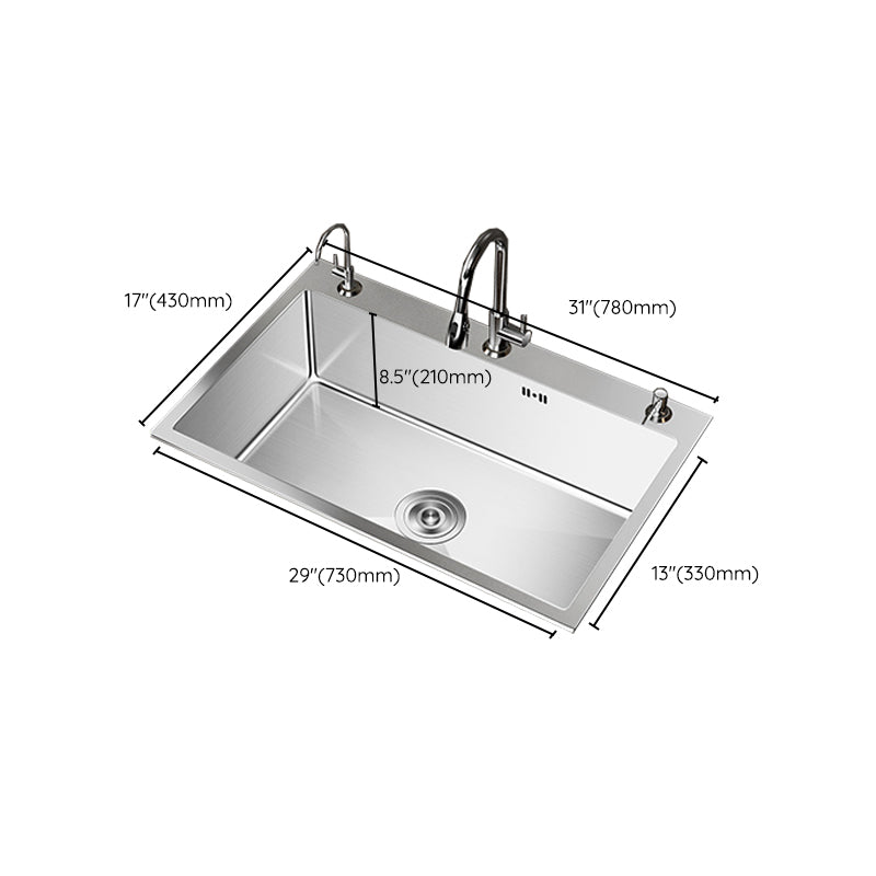 Stainless Steel Drop-In Kitchen Sink Single Bowl Sink with 3 Holes Clearhalo 'Home Improvement' 'home_improvement' 'home_improvement_kitchen_sinks' 'Kitchen Remodel & Kitchen Fixtures' 'Kitchen Sinks & Faucet Components' 'Kitchen Sinks' 'kitchen_sinks' 6150644