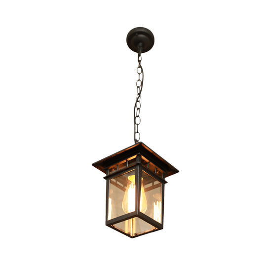 1 Head Lantern Pendant Light Farmhouse Brass/Black Finish Clear Glass Ceiling Hang Fixture for Passage Clearhalo 'Ceiling Lights' 'Glass shade' 'Glass' 'Pendant Lights' 'Pendants' Lighting' 615558
