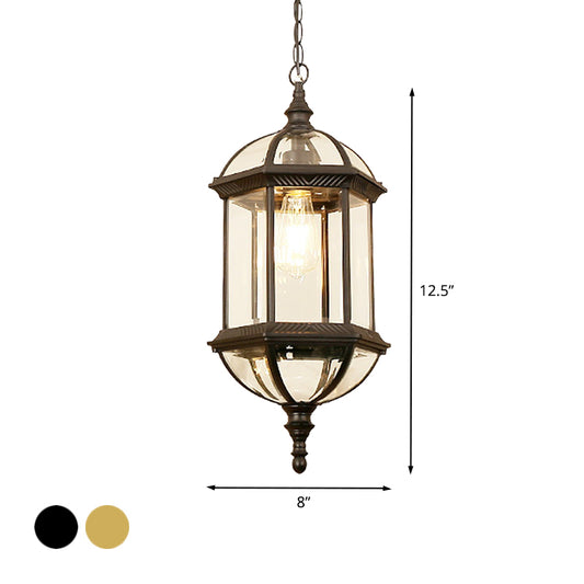 Black/Gold 1 Light Pendant Lamp Country Clear Glass Birdcage Suspended Lighting Fixture for Corridor Clearhalo 'Ceiling Lights' 'Chandeliers' 'Glass shade' 'Glass' 'Pendant Lights' 'Pendants' Lighting' 615576