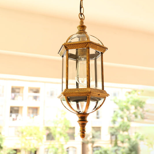 Black/Gold 1 Light Pendant Lamp Country Clear Glass Birdcage Suspended Lighting Fixture for Corridor Gold Clearhalo 'Ceiling Lights' 'Chandeliers' 'Glass shade' 'Glass' 'Pendant Lights' 'Pendants' Lighting' 615577